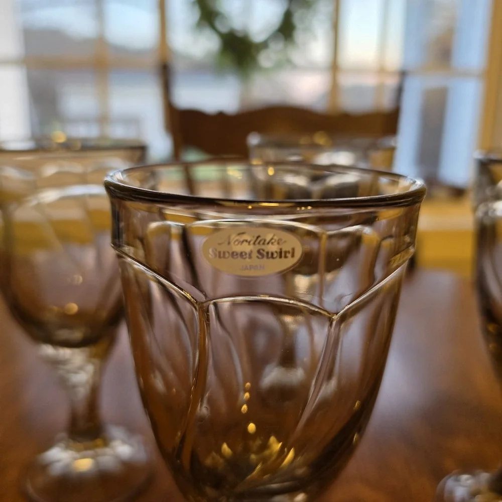 Noritake‎ Sweet Swirl Gray Water Goblets Stemmed Set Of 4